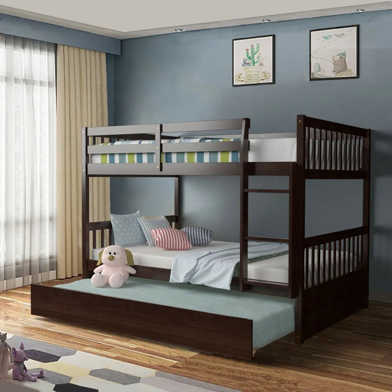 Full over Full Bunk Bed Platform Wood Bed with Ladder by DirectDeals