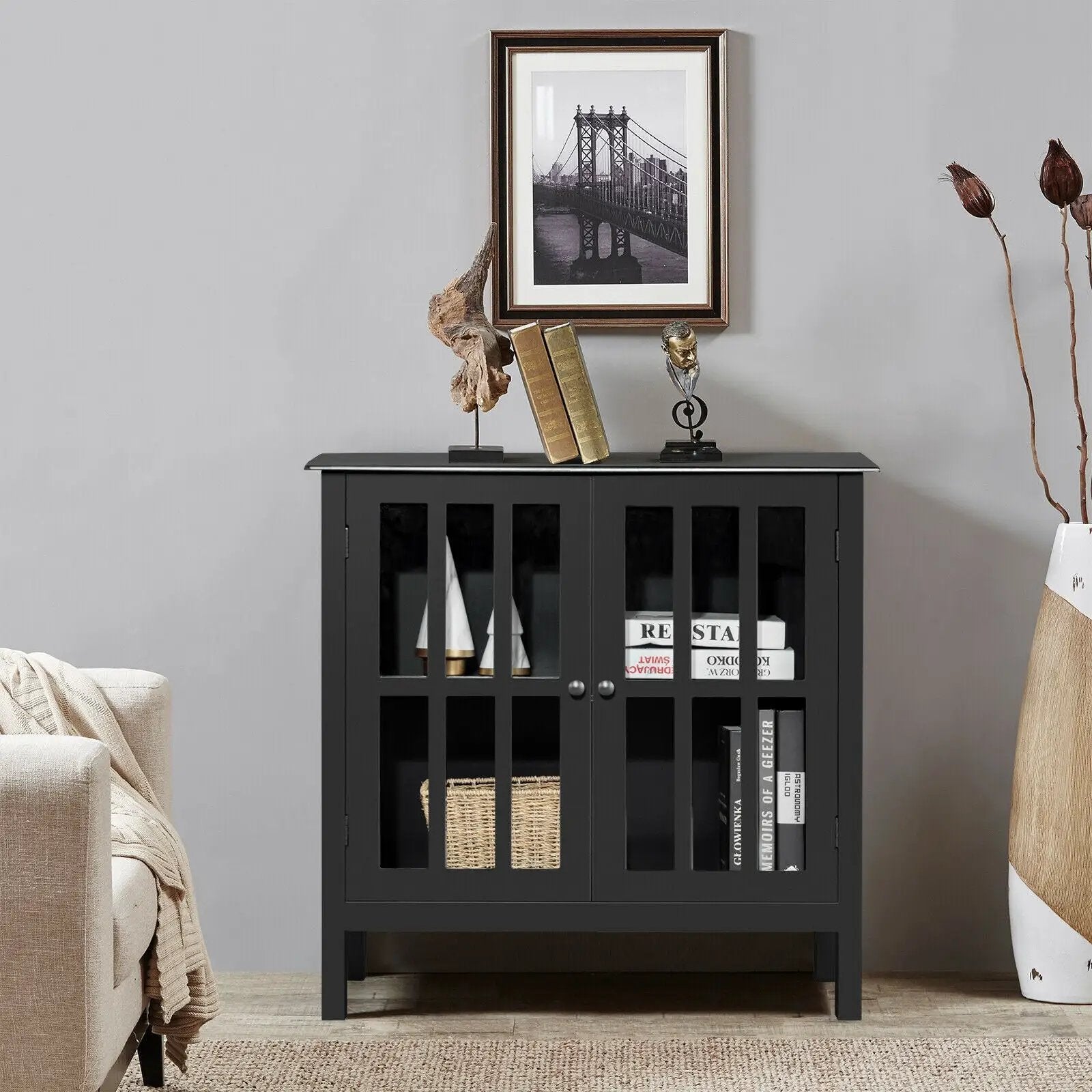 Glass Door Sideboard Console Storage Buffet Cabinet by DirectDeals