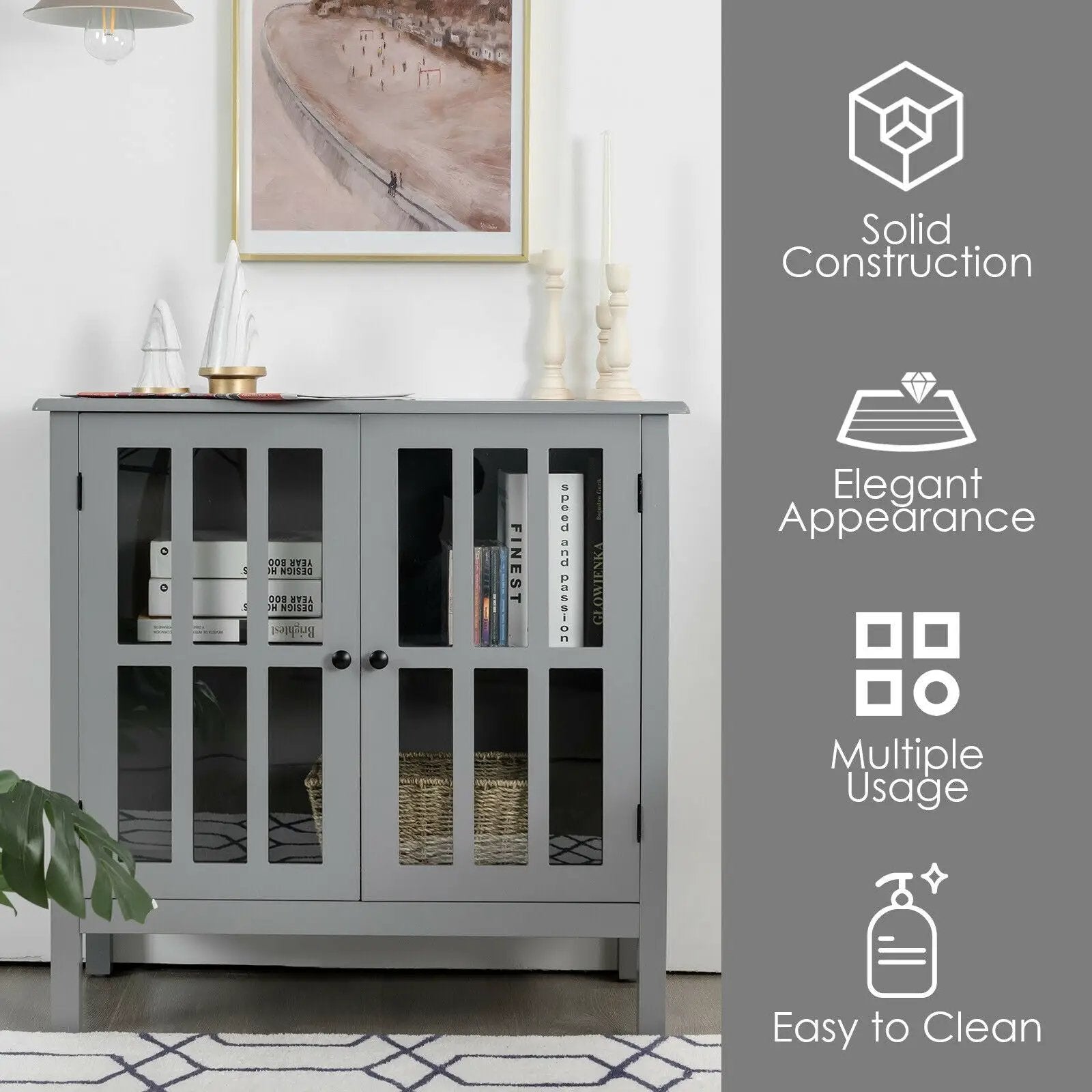 Glass Door Sideboard Console Storage Buffet Cabinet by DirectDeals