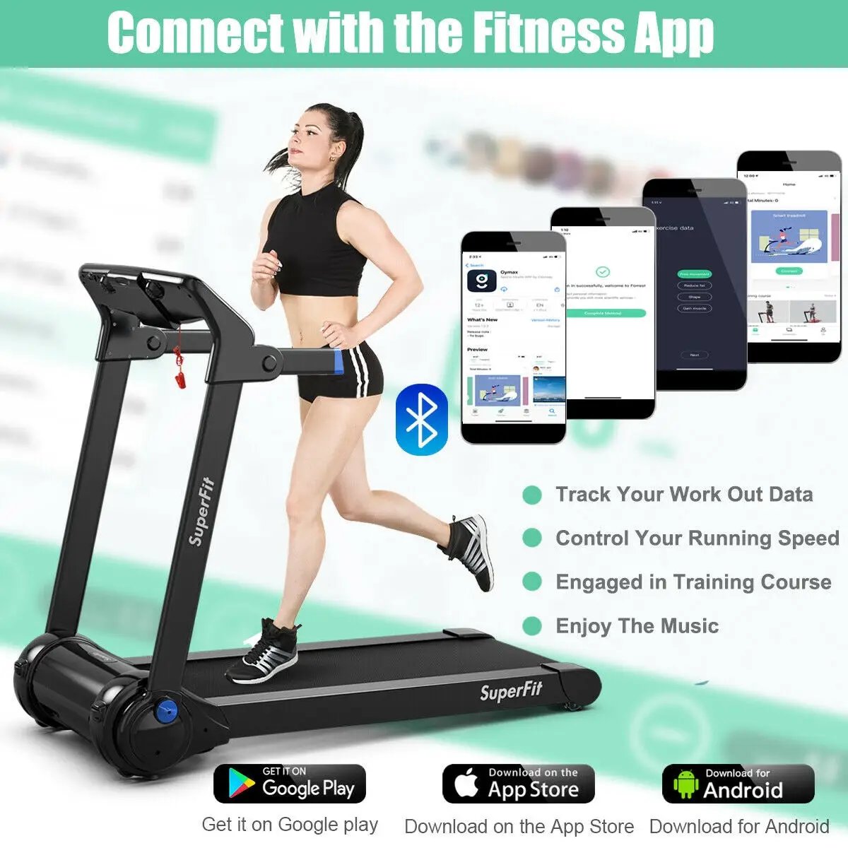 3HP Electric Folding Treadmill with Bluetooth Speaker by DirectDeals