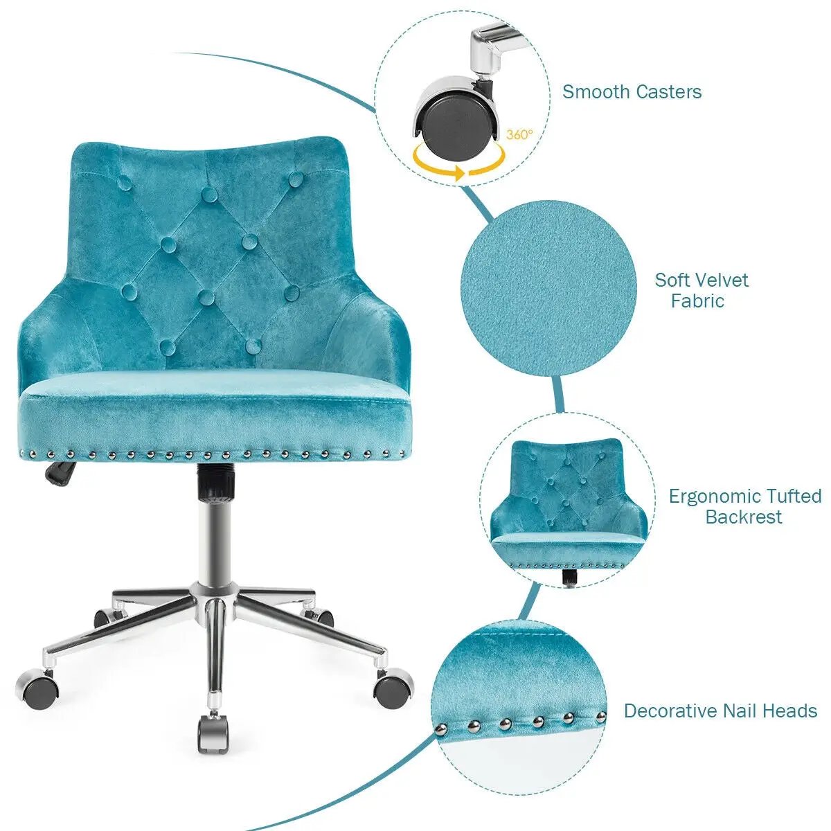 Tufted Upholstered Swivel Computer Desk Chair with Nailed Tri by DirectDeals