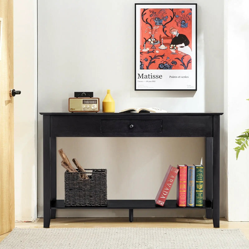 Console Sofa Side Accent Table with Drawer Shelf-Black by DirectDeals