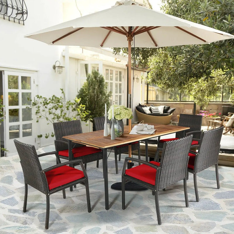 7Pcs Patio Rattan Cushioned Dining Set with Umbrella Hole by DirectDeals