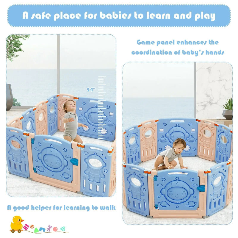 18-Panel Foldable Baby Playpen Kids Activity Center with Lockable Door by DirectDeals