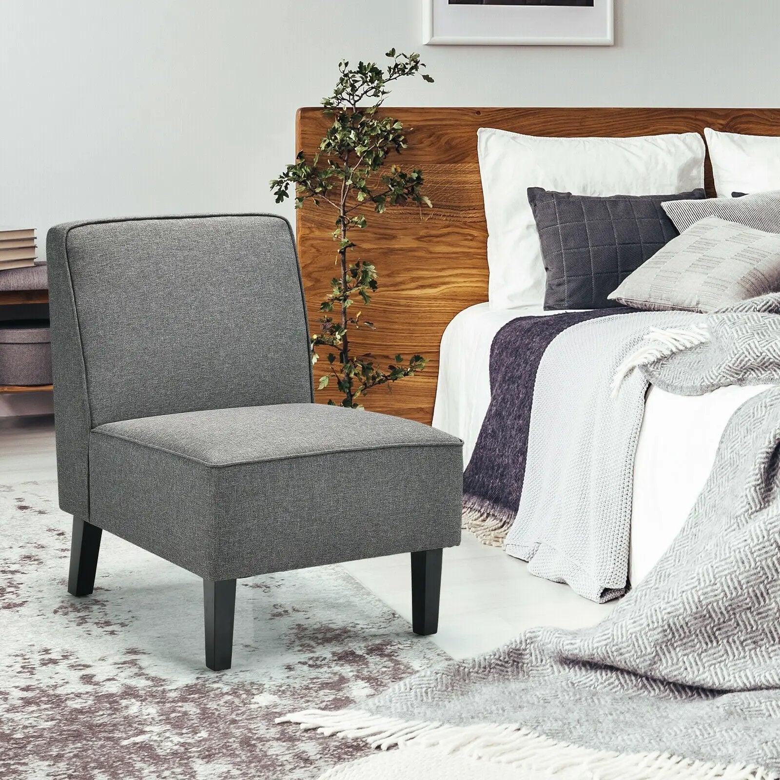 Modern Armless Accent Sofa Chair with Rubber Wood Legs by DirectDeals