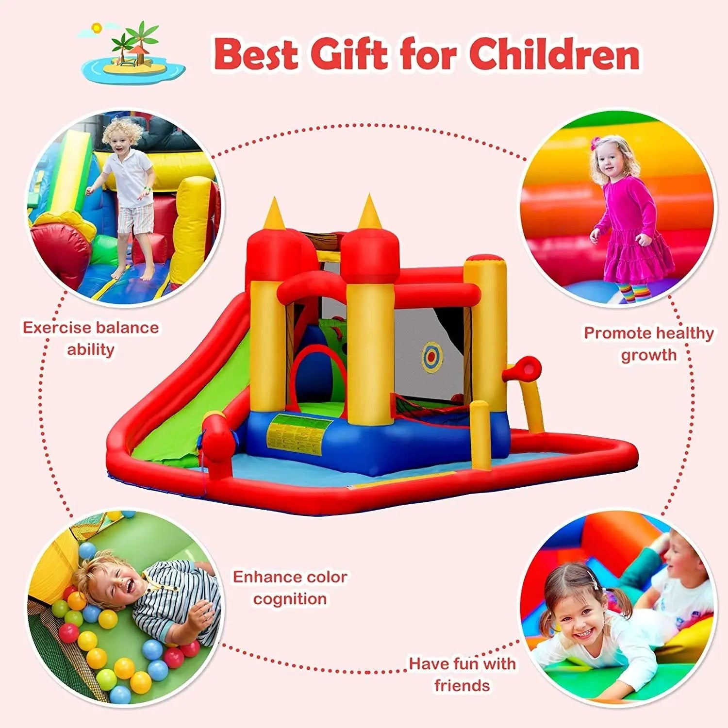 Inflatable Water Slide Jumper Bounce House with Ocean Ball without Blower by DirectDeals