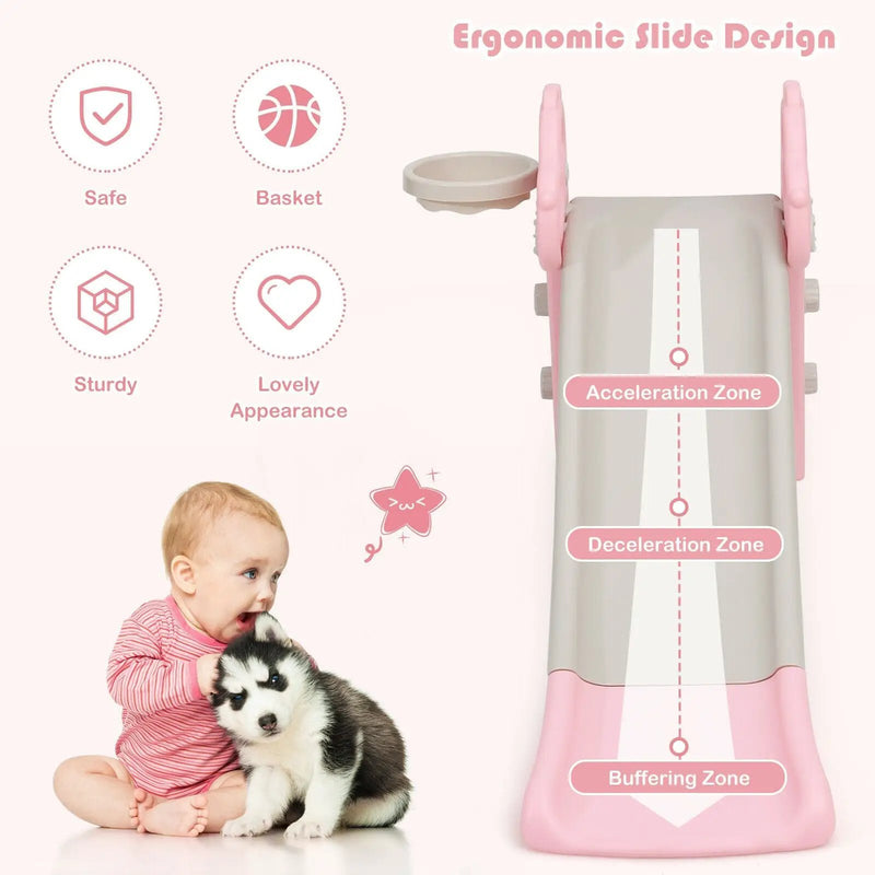3-in-1 Kids Slide Baby Play Climber Slide Set with Basketball Hoop by DirectDeals