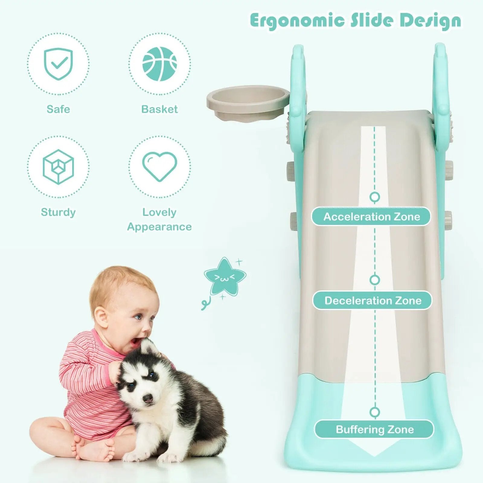 3-in-1 Kids Slide Baby Play Climber Slide Set with Basketball Hoop by DirectDeals