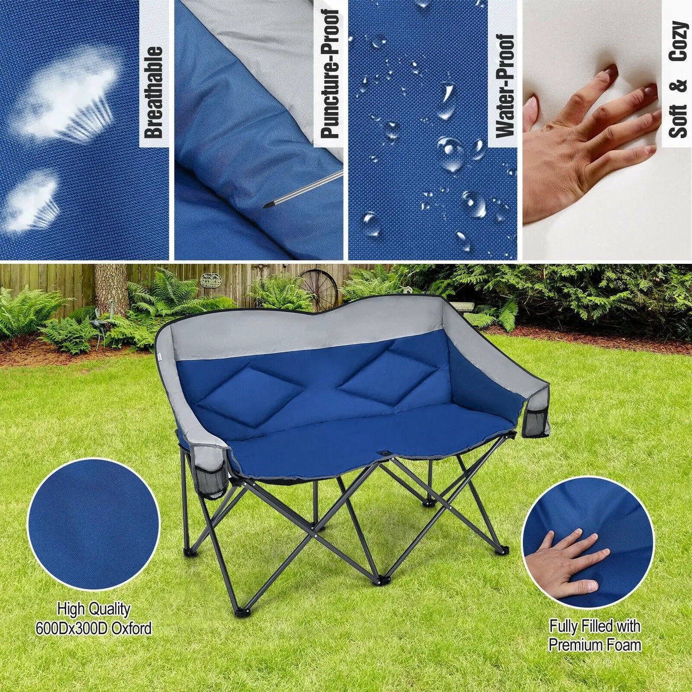 Folding Camping Chair with Bags and Padded Backrest by DirectDeals