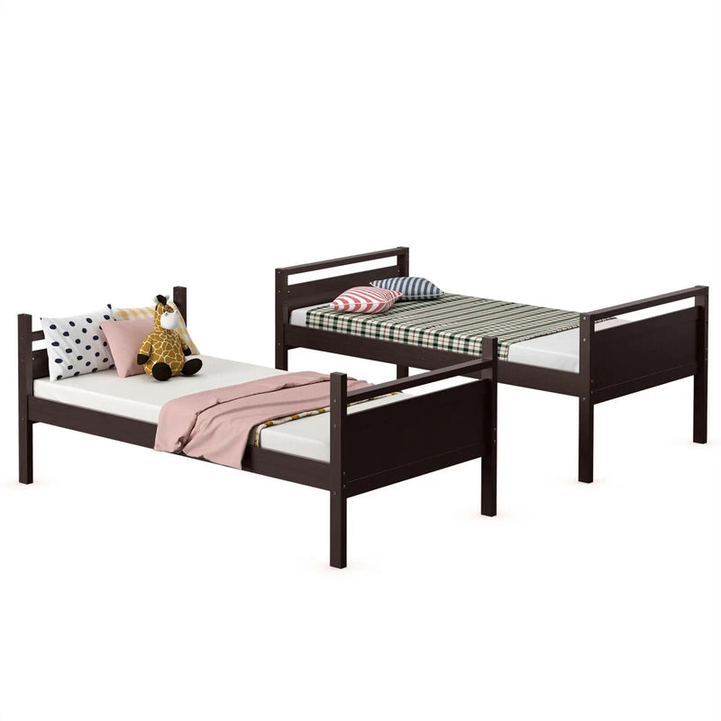 Twin Over Twin Bunk Bed Convertible 2 Individual Beds Wooden by DirectDeals