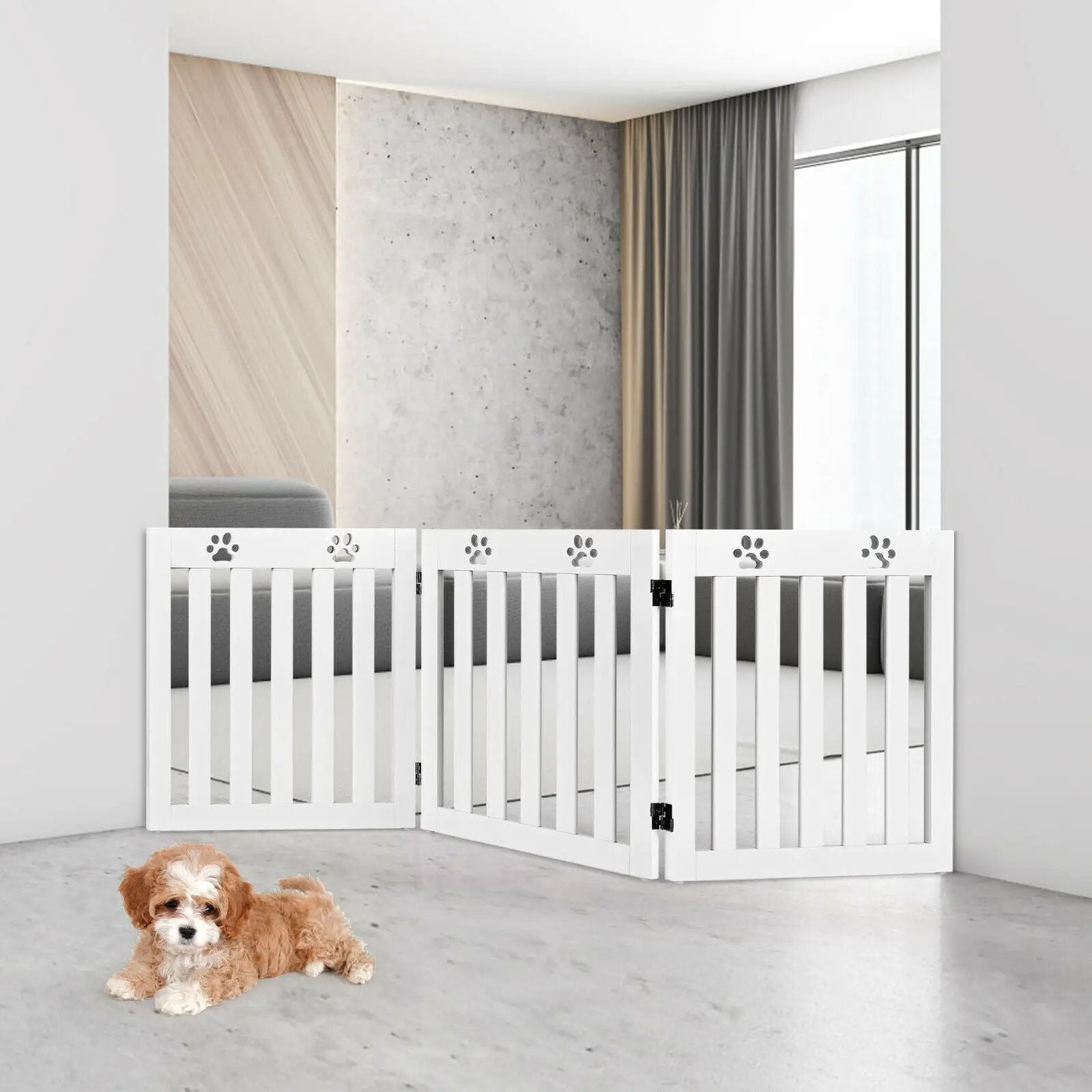 24 Inch Folding Wooden Freestanding Dog Gate with 360¬∞ Flexible Hinge for Pet by DirectDeals