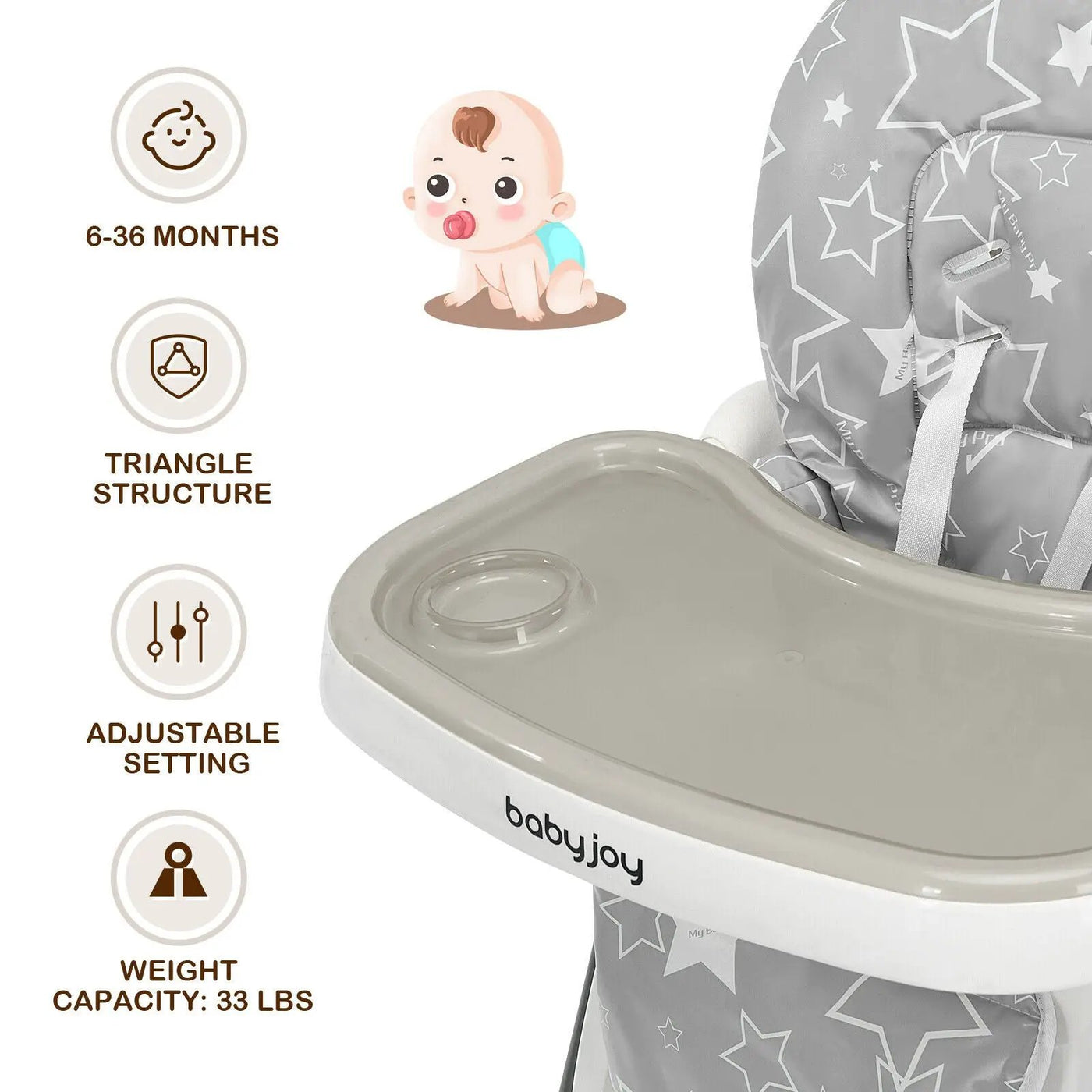 Folding Baby High Dining Chair with 6-Level Height Adjustment by DirectDeals