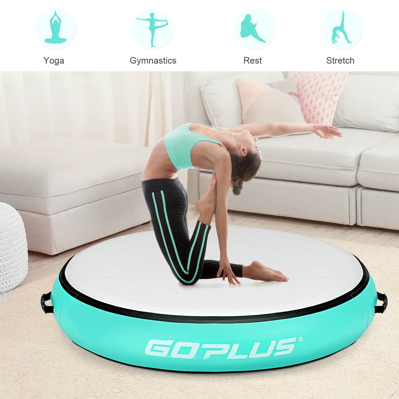 40 Inch Inflatable Round Gymnastic Mat with Electric Pump by DirectDeals