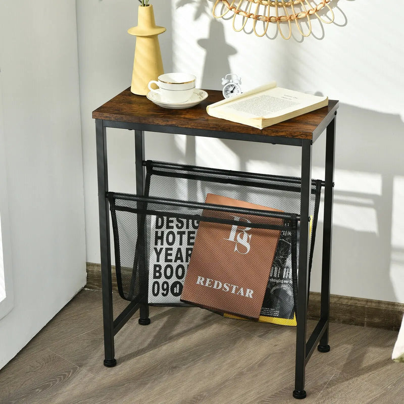 Narrow End Table with Magazine Holder Sling for Small Space by DirectDeals