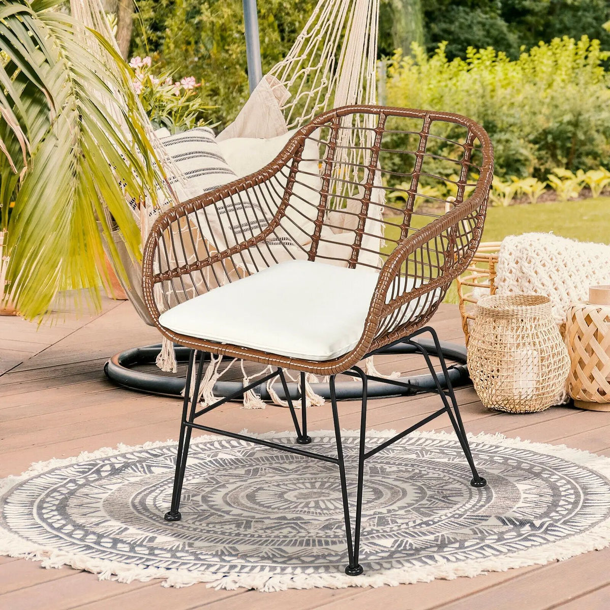3-Piece Rattan Bistro Set with Cushions and Glass Table by DirectDeals