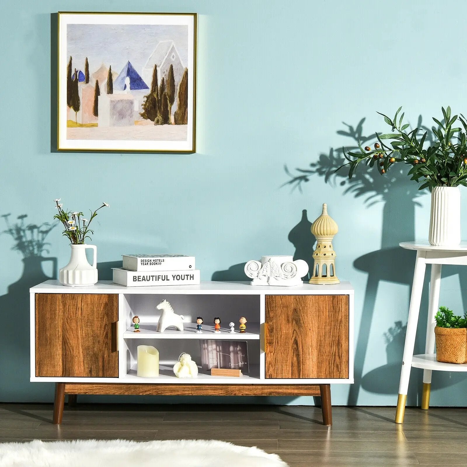 2 Door TV Stand with 2 Cabinets and Open Shelves for TVs up to 50 Inch TV by DirectDeals