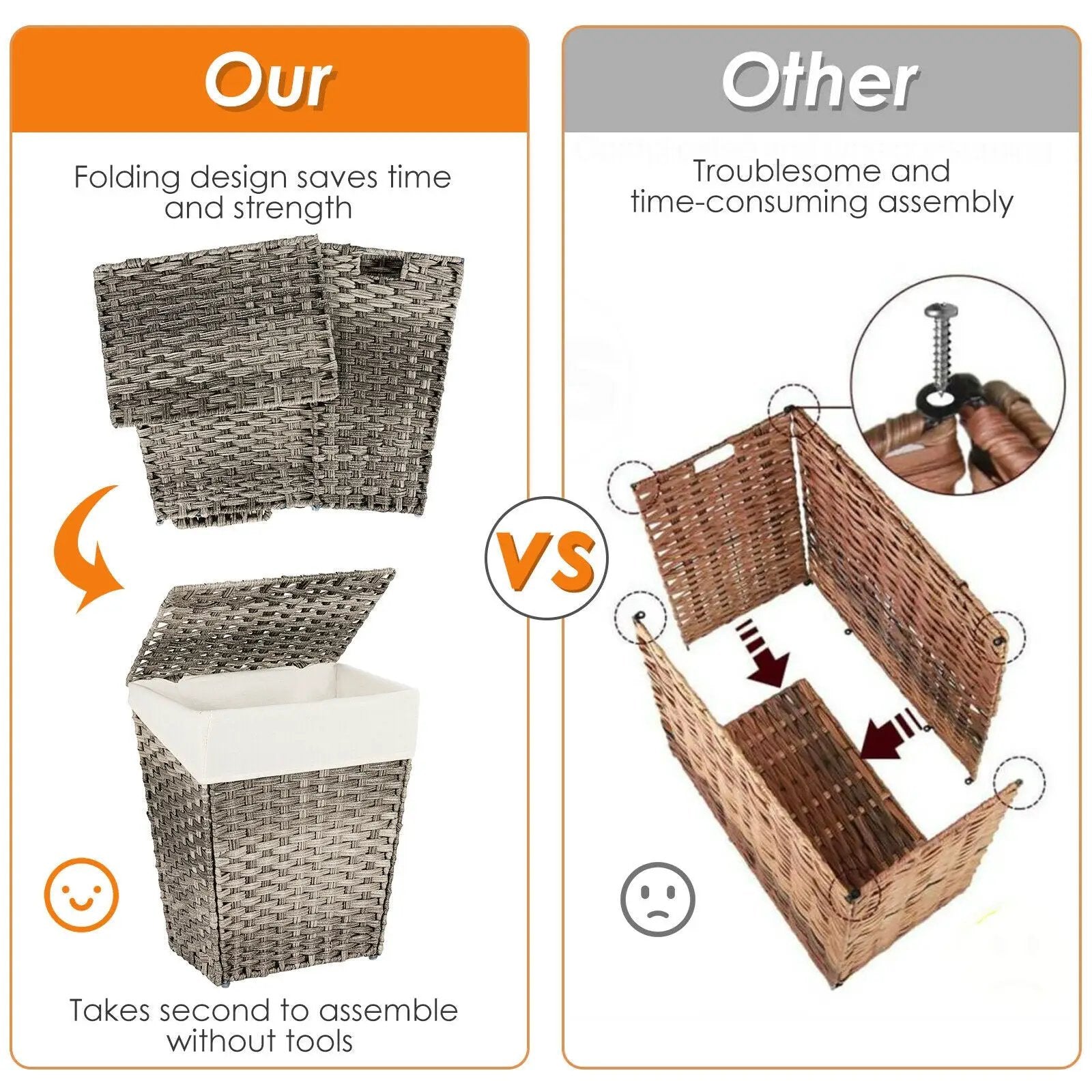 Foldable Handwoven Laundry Hamper with Removable Liner by DirectDeals