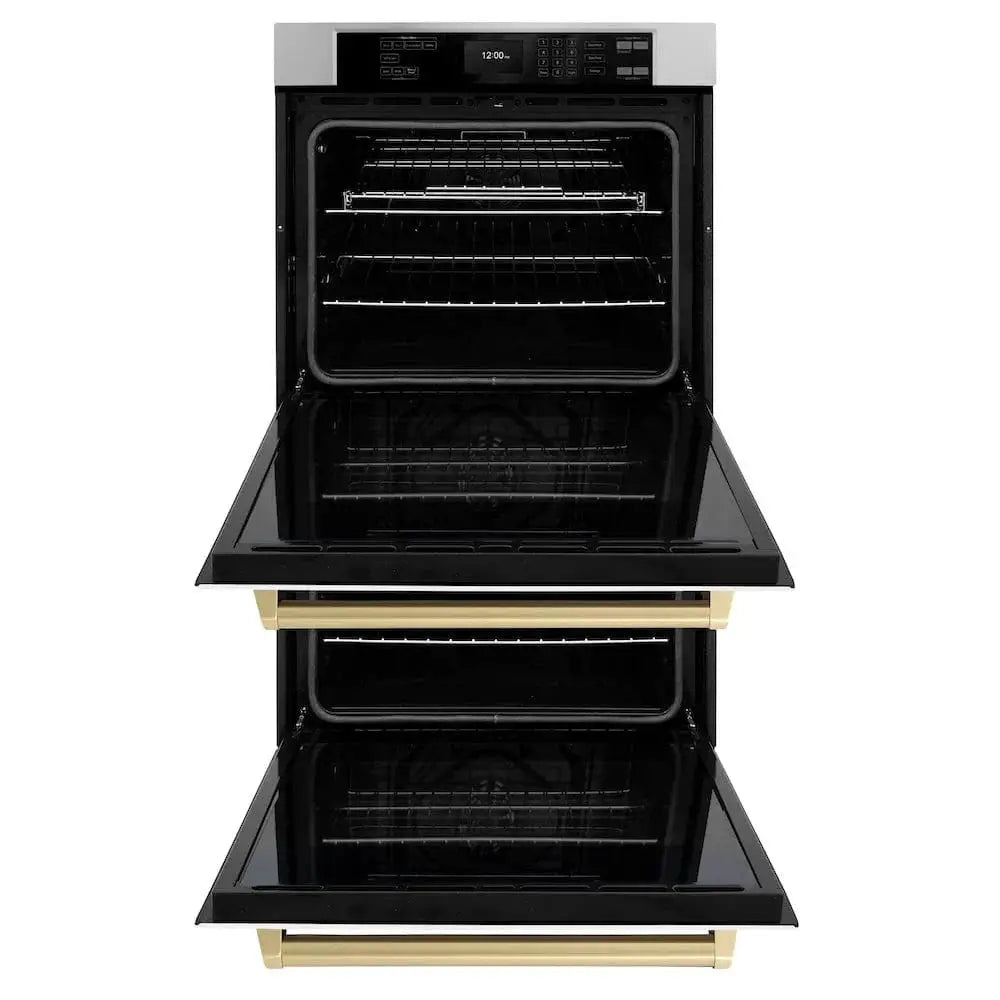 ZLINE 30"Professional True Convection Double Wall Oven, Air Fry, Self Clean, White Matte, Champagne Bronze WADZ-WM-30-CB by Farmhouse Kitchen and Bath