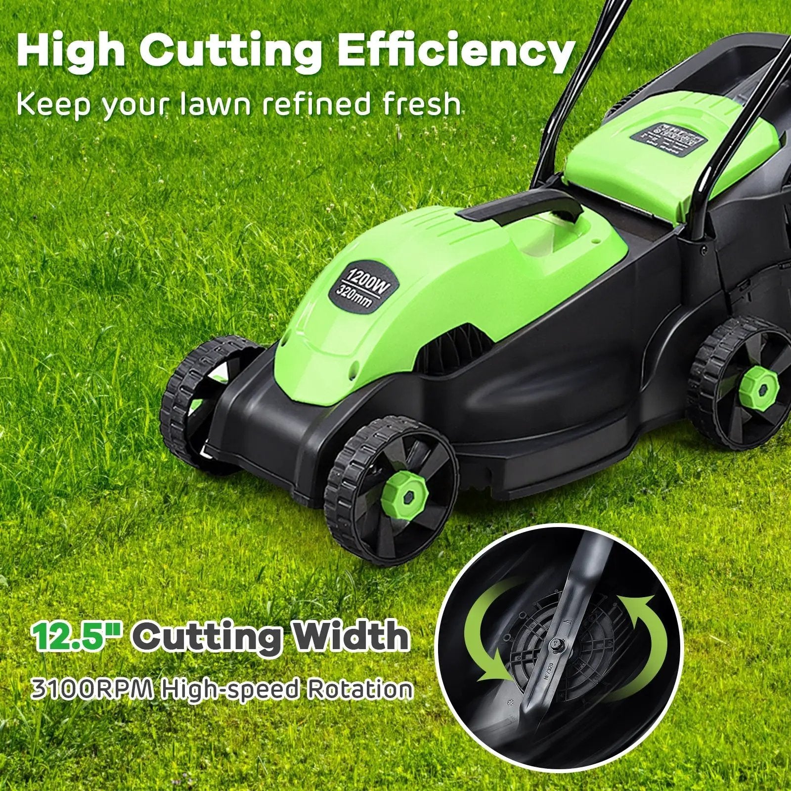 13 Inch Electric Push Lawn Corded Mower with Grass Bag by DirectDeals