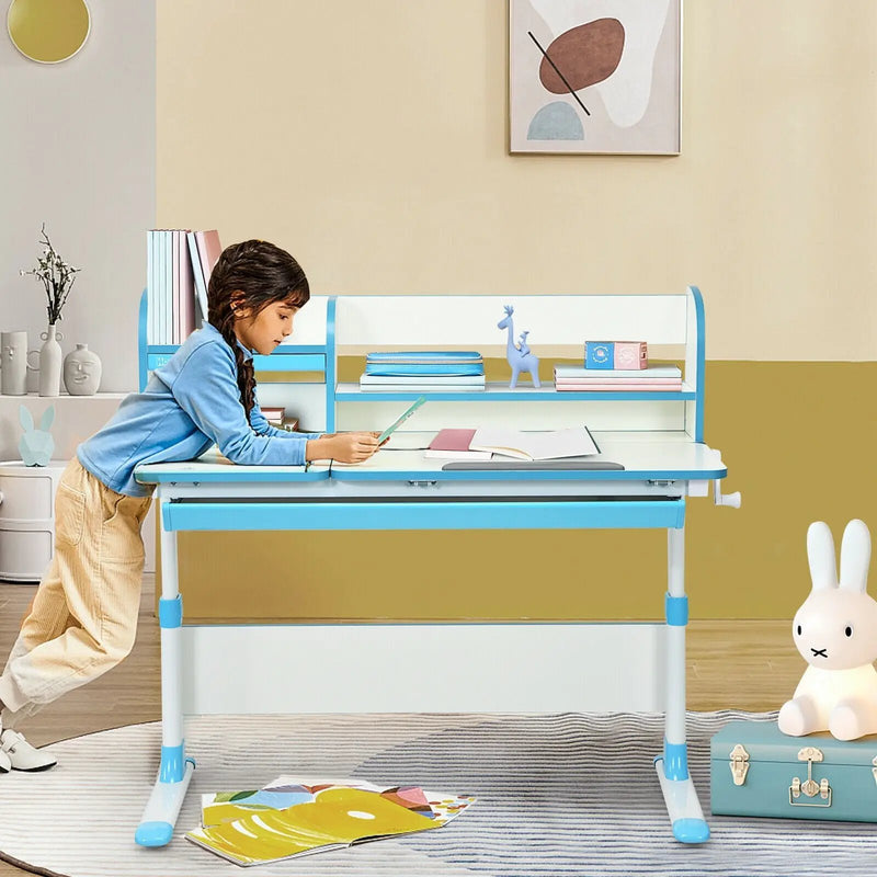 Adjustable Height Study Desk with Drawer and Tilted Desktop for School and Home by DirectDeals