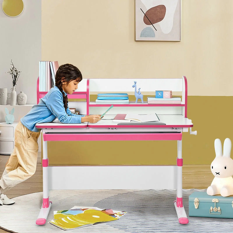 Adjustable Height Study Desk with Drawer and Tilted Desktop for School and Home by DirectDeals