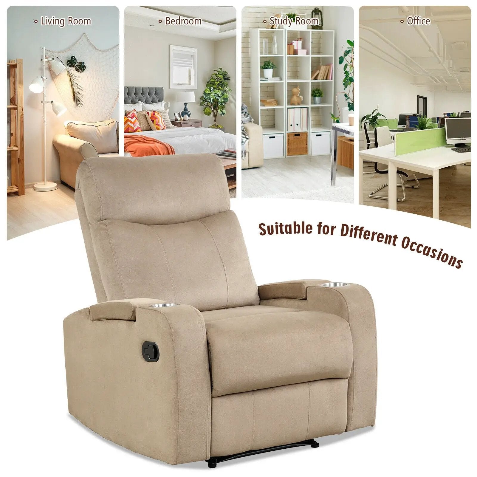 Recliner Chair Single Sofa Lounger with Arm Storage and Cup Holder for Living Room by DirectDeals