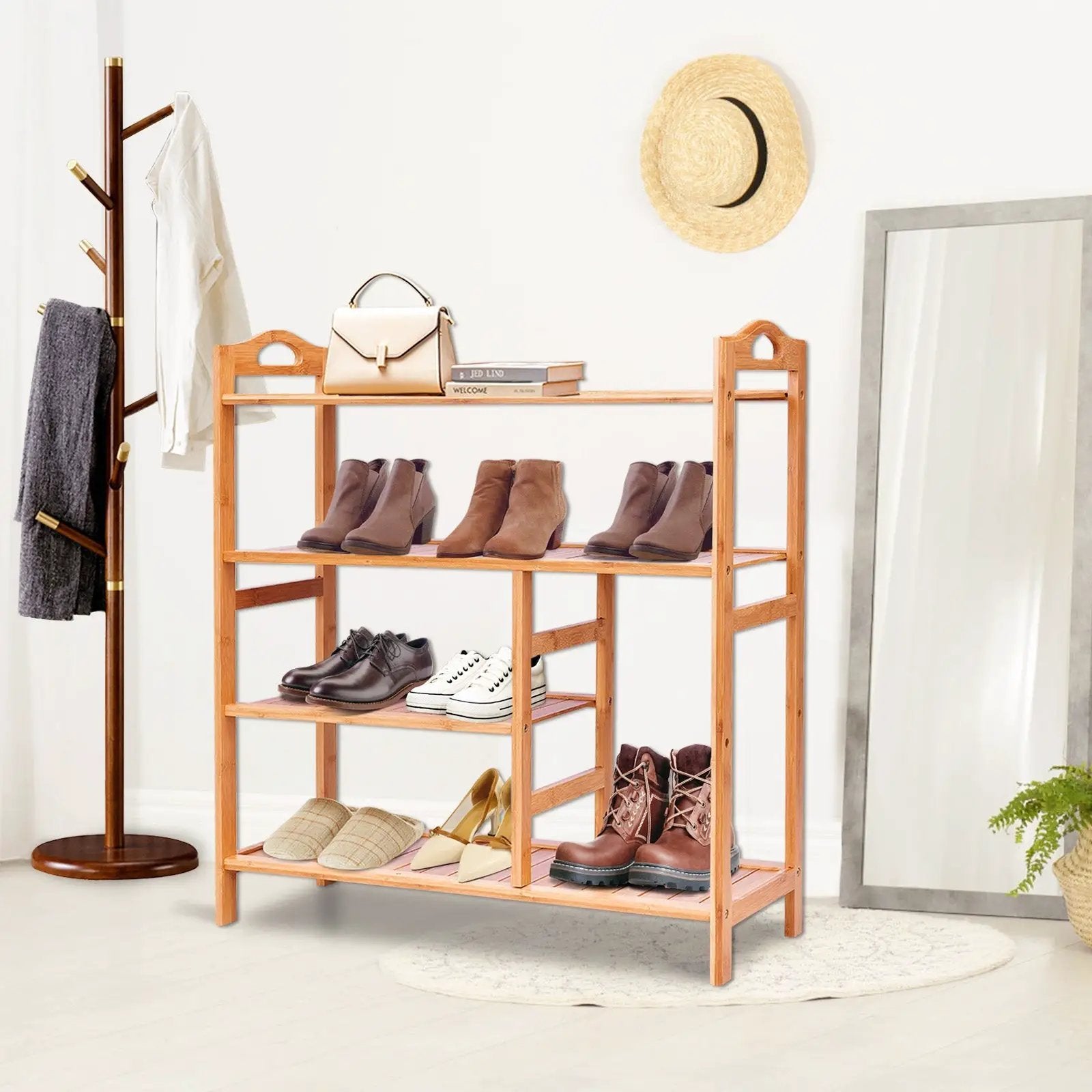 4 Tiers Multifunction Bamboo Storage Shoe Rack for Entryway Hallway by DirectDeals