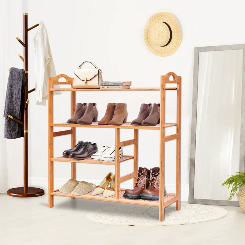 4 Tiers Multifunction Bamboo Storage Shoe Rack for Entryway Hallway by DirectDeals