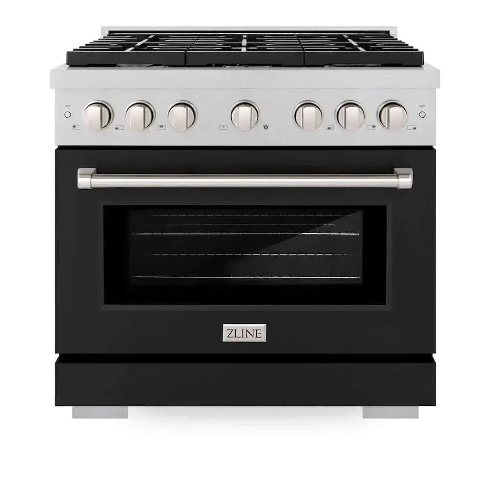 ZLINE 36"Gas Range, Convection Gas Oven, DuraSnow® Black Matte, SGRS-BLM-36 by Farmhouse Kitchen and Bath