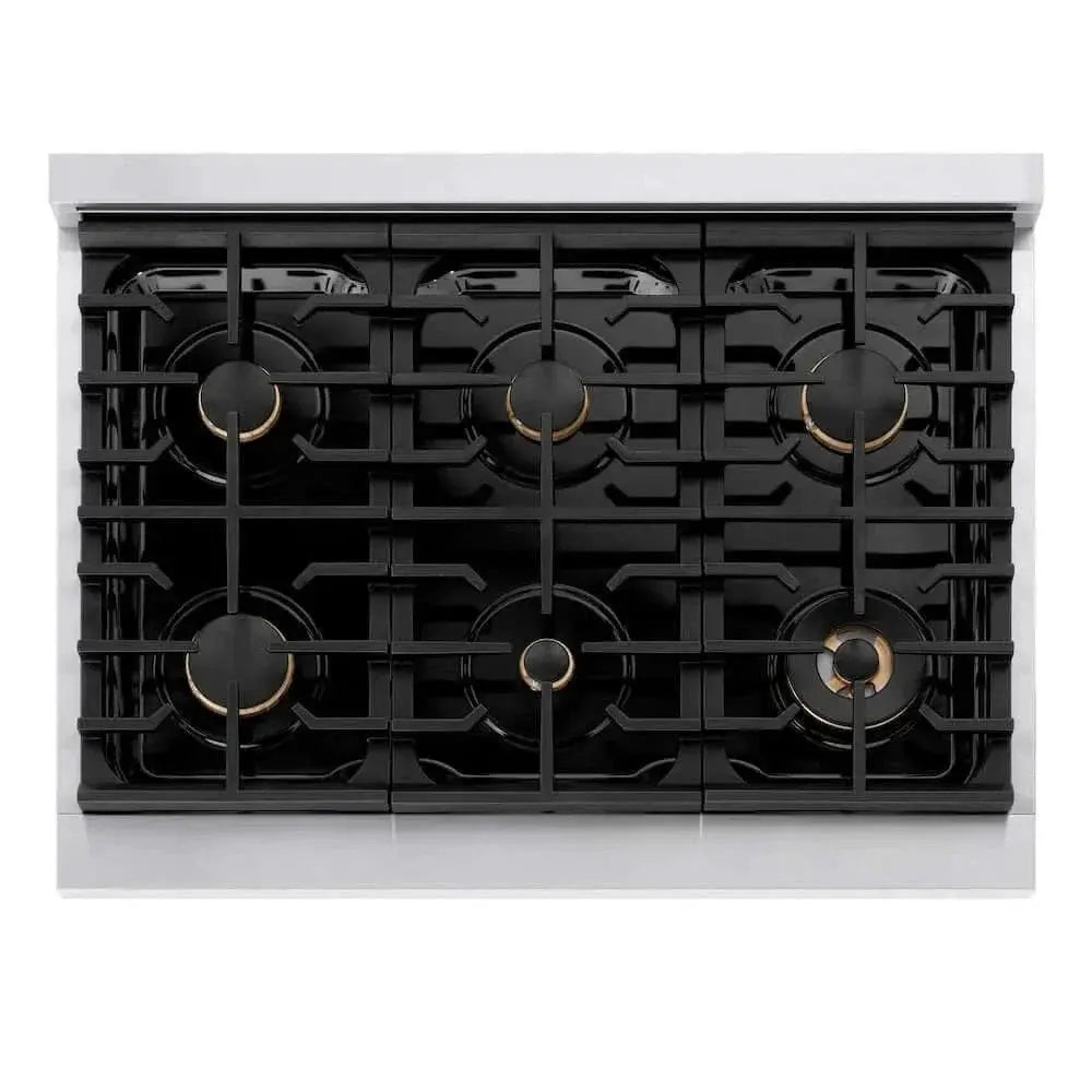 ZLINE 36"Gas Range, Convection Oven Black Matte, Champagne Bronze, SGRZ-BLM-36-CB by Farmhouse Kitchen and Bath