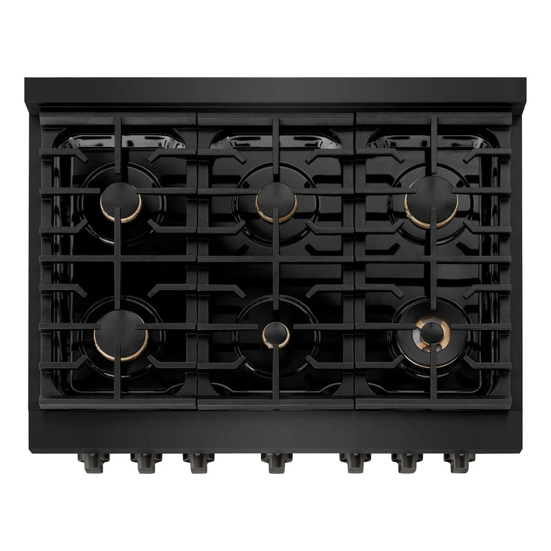 ZLINE 36"Paramount Dual Fuel Range Black Stainless Steel, Brass Burners SDRB-BR-36 by Farmhouse Kitchen and Bath