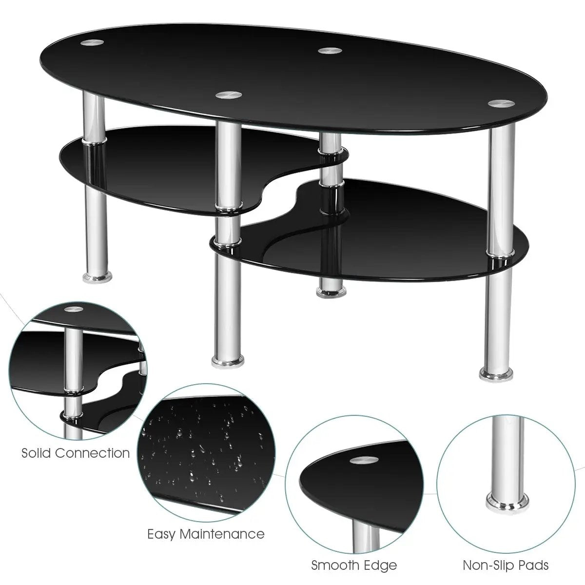 Tempered Glass Oval Side Coffee Table by DirectDeals