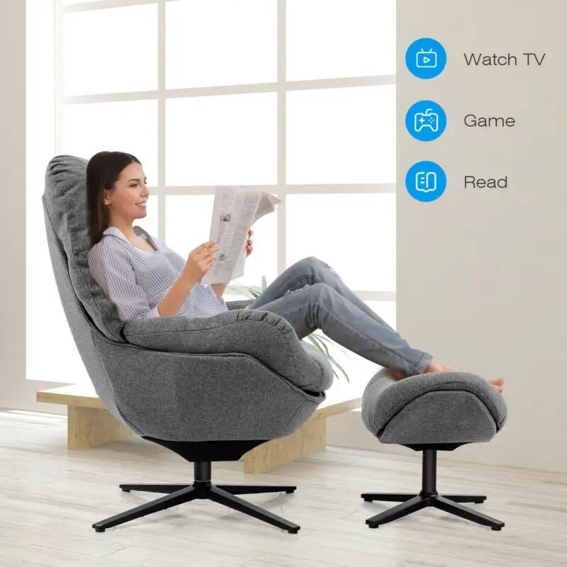 Upholstered Swivel Lounge Chair with Ottoman and Rocking Footstool by DirectDeals
