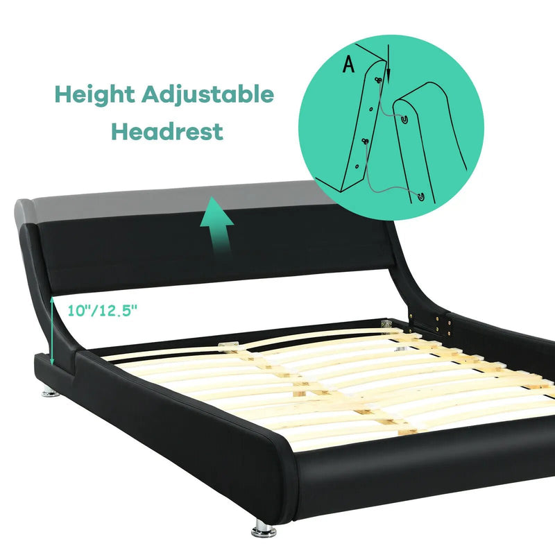 Queen Faux Leather Upholstered Platform Bed Frame Adjustable Headboard-Black by DirectDeals