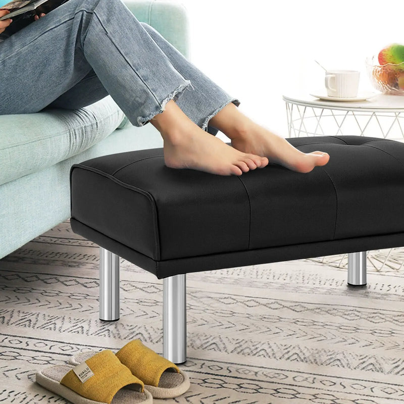 Rectangle Tufted Ottoman with Stainless Steel Legs for Living Room by DirectDeals