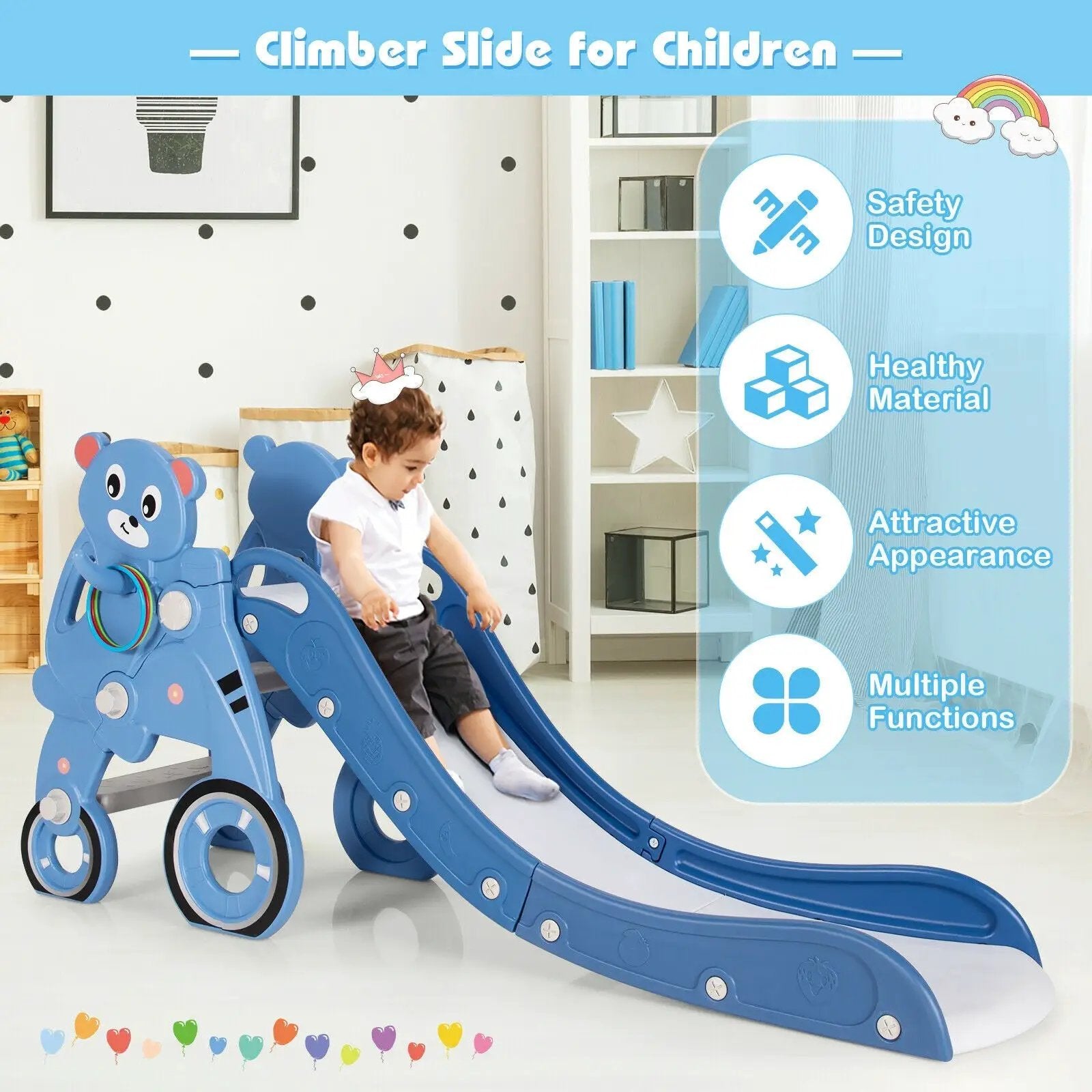 4-in-1 Foldable Baby Slide Toddler Climber Slide PlaySet with Ball by DirectDeals