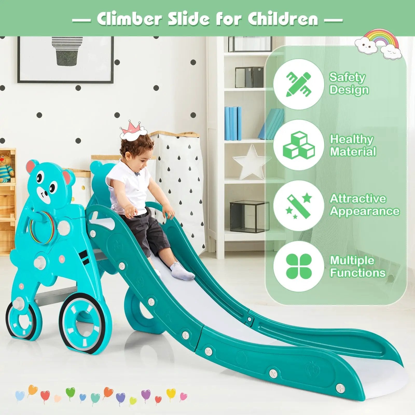 4-in-1 Foldable Baby Slide Toddler Climber Slide PlaySet with Ball by DirectDeals