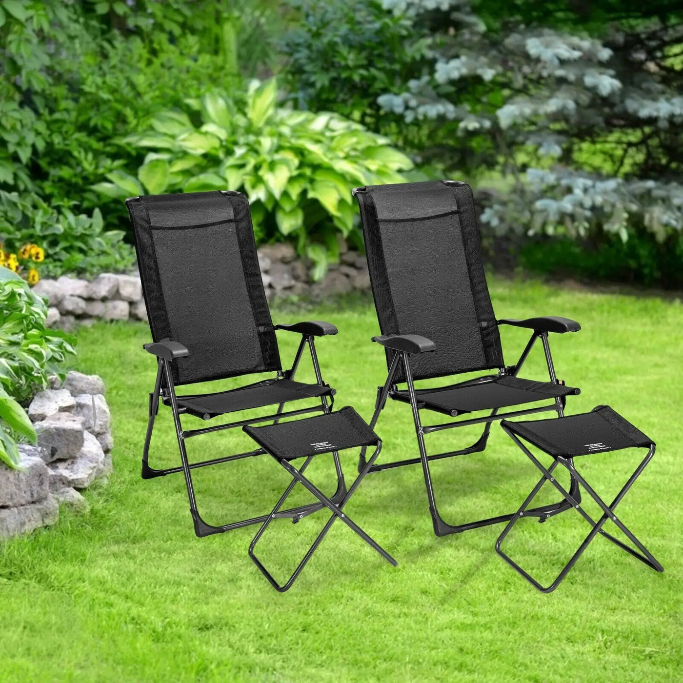 4 Pieces Patio Adjustable Back Folding Dining Chair Ottoman Set by DirectDeals