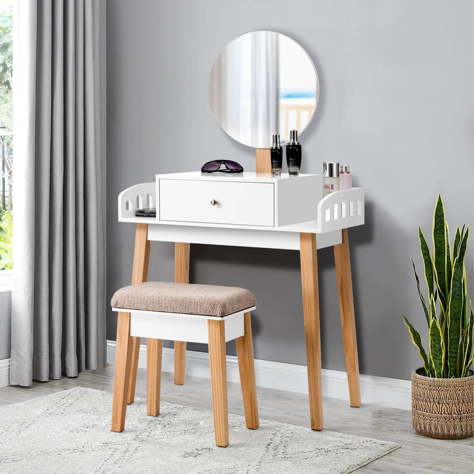Wooden Makeup Dressing Mirror Table Set with Drawer by DirectDeals