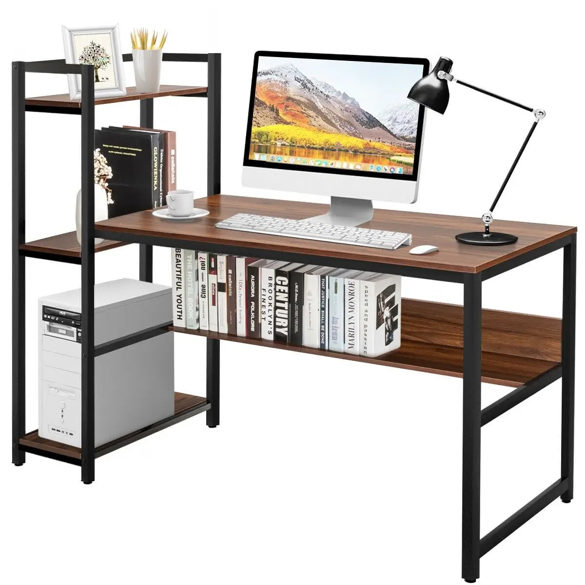 59-Inch Computer Desk Home Office Workstation 4-Tier Storage Shelves by DirectDeals