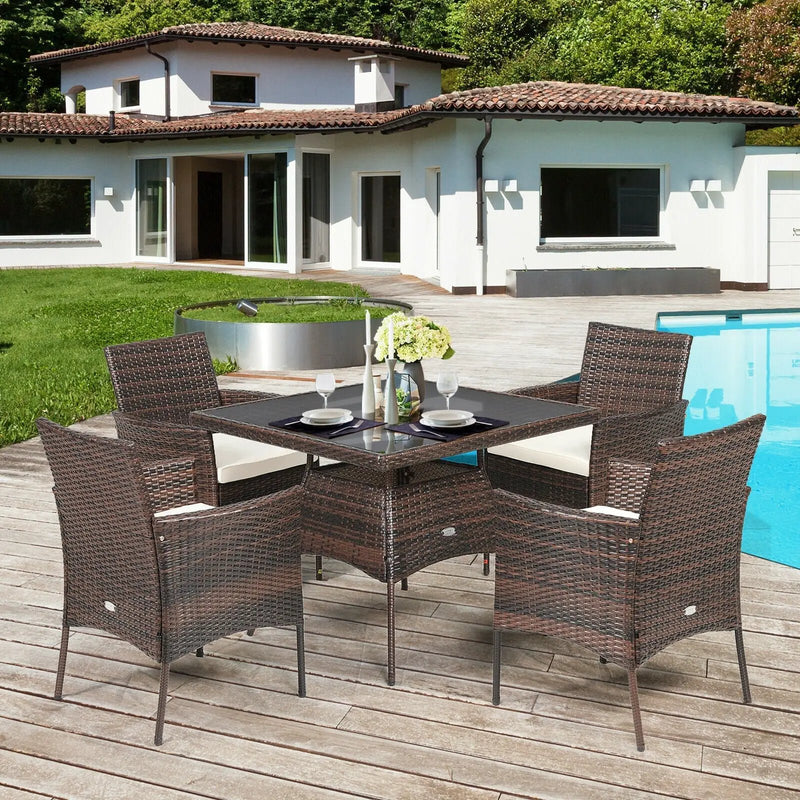 5 Pieces Patio Rattan Dining Furniture Set with Arm Chair and Wooden Table Top by DirectDeals