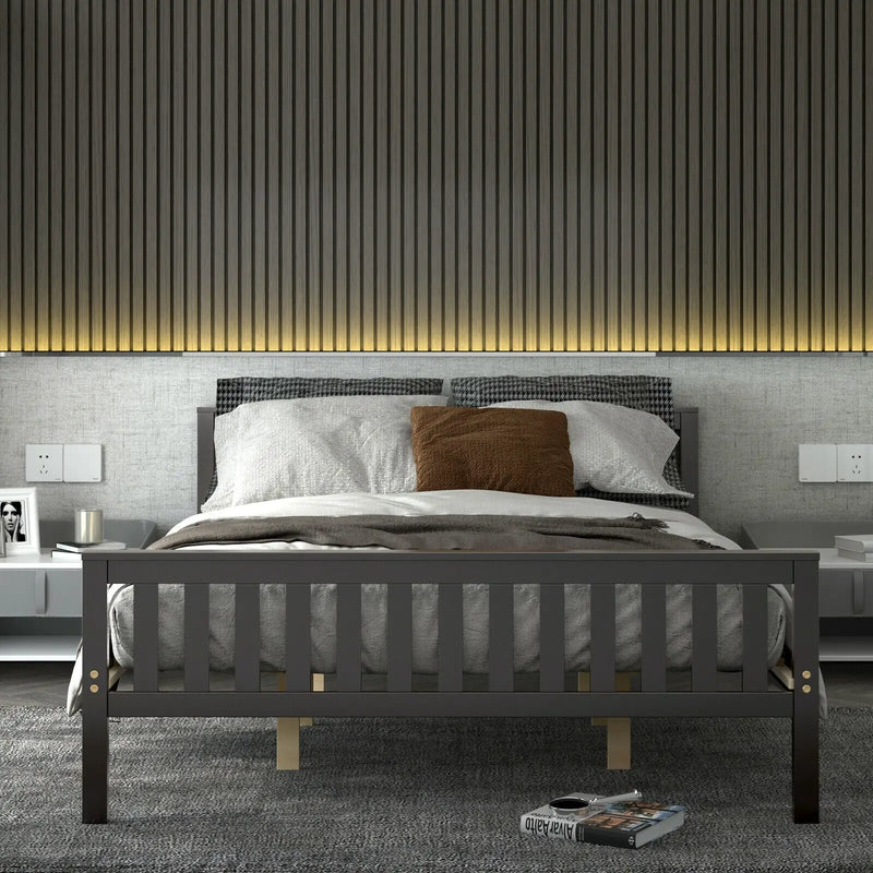 Queen Wood Platform Bed with Headboard by DirectDeals