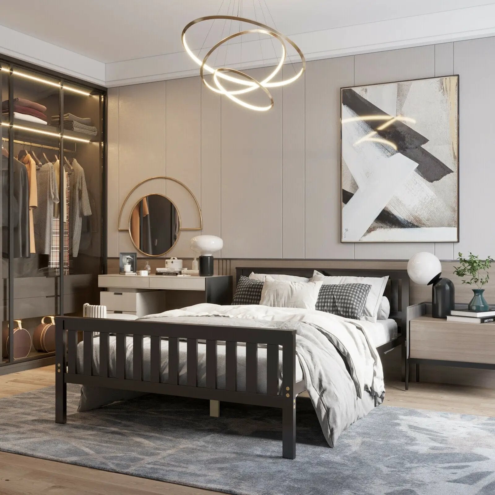 Full Size Wood Platform Bed with Headboard by DirectDeals