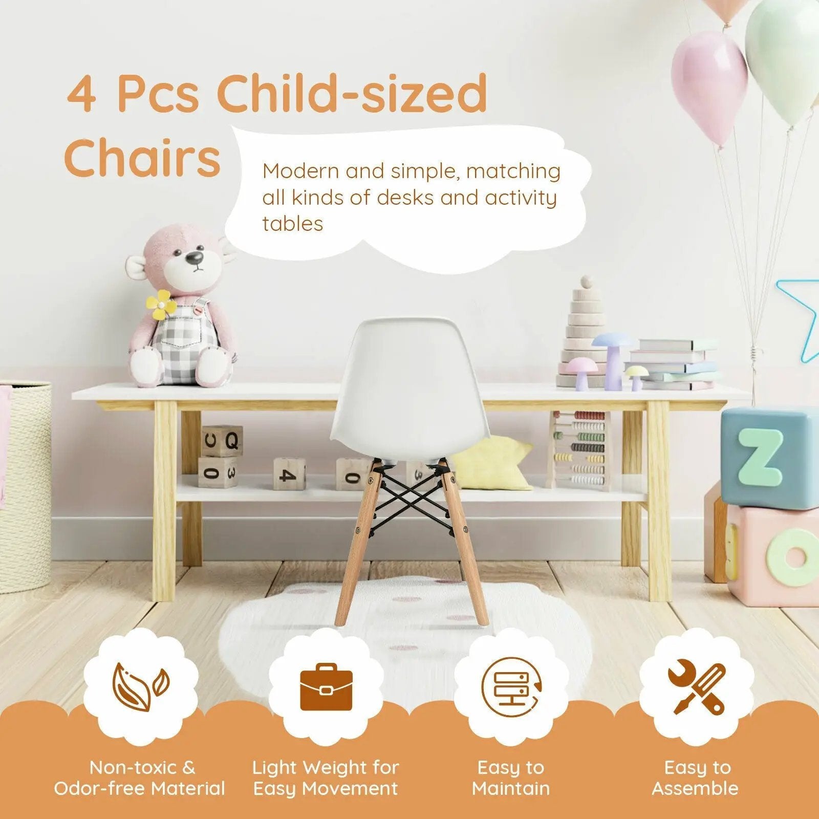4 PCS Children Chair Set Medieval Style Dining Chairs with Wood Legs by DirectDeals