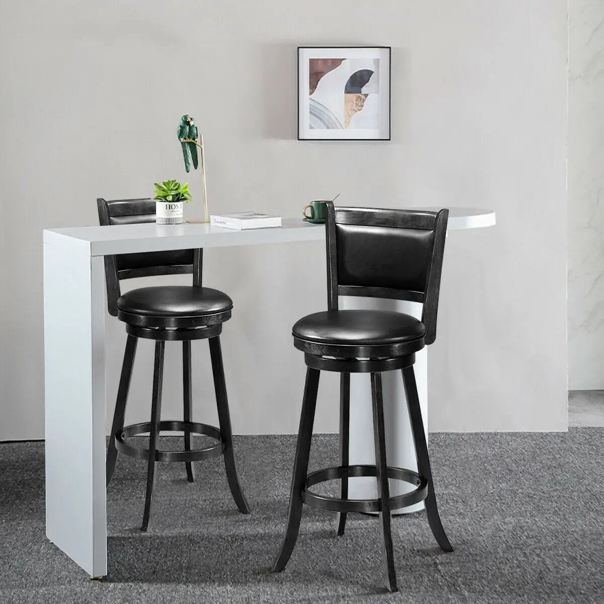 Set of 2 29 Inch Swivel Bar Height Stool Wood Dining Chair Barstool by DirectDeals
