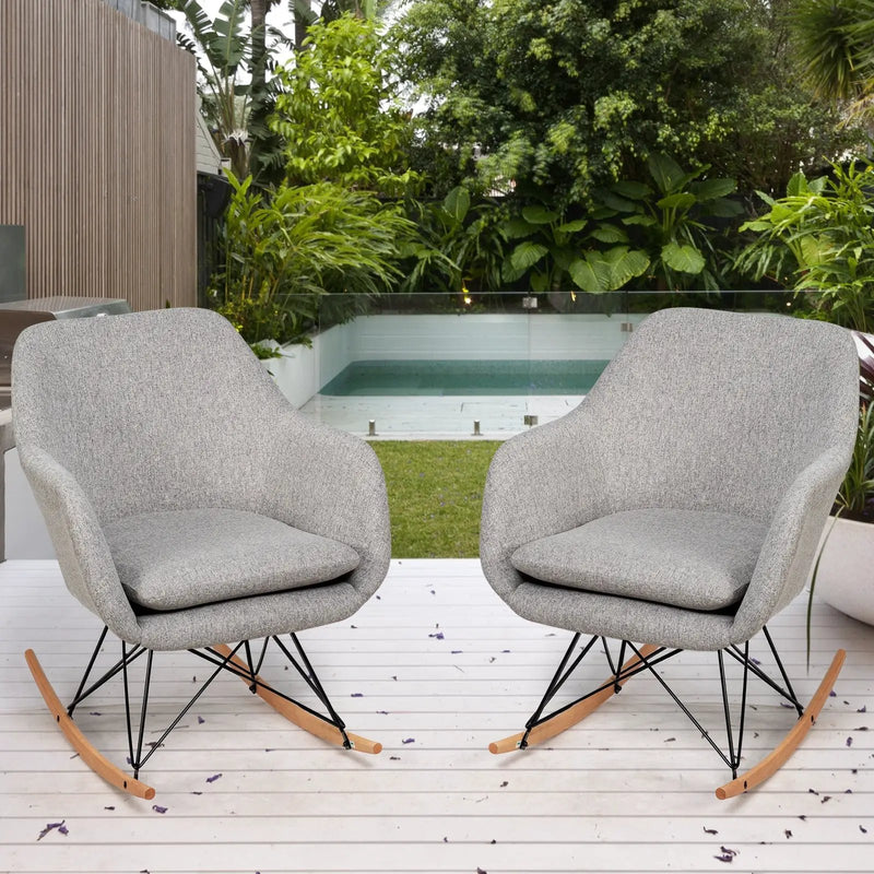 Upholstered Rocking Arm Chair with Solid Steel Wood Leg-Gray by DirectDeals