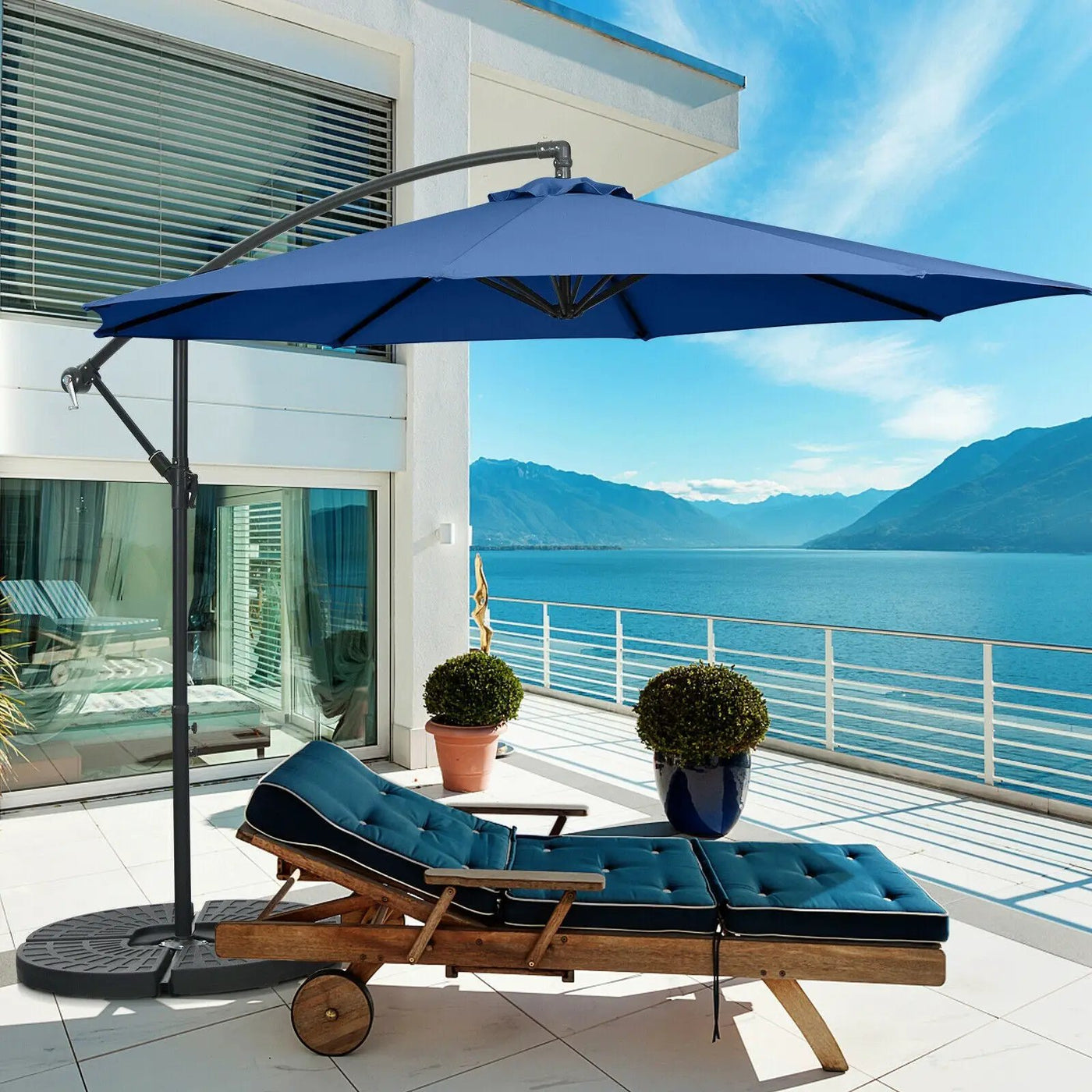 10 Feet Offset Umbrella with 8 Ribs Cantilever and Cross Base by DirectDeals