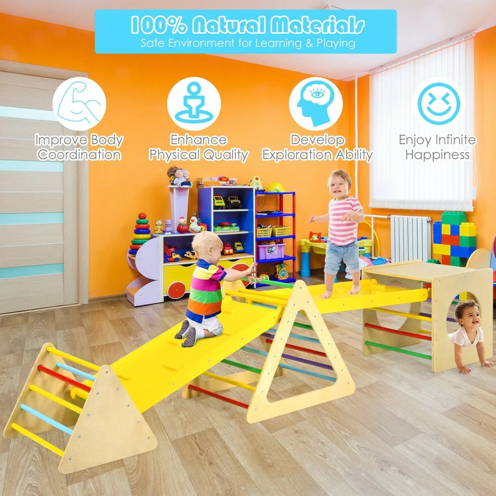 5 in 1 Kids Triangle Climber Play Gym Set with 2 Ramps by DirectDeals