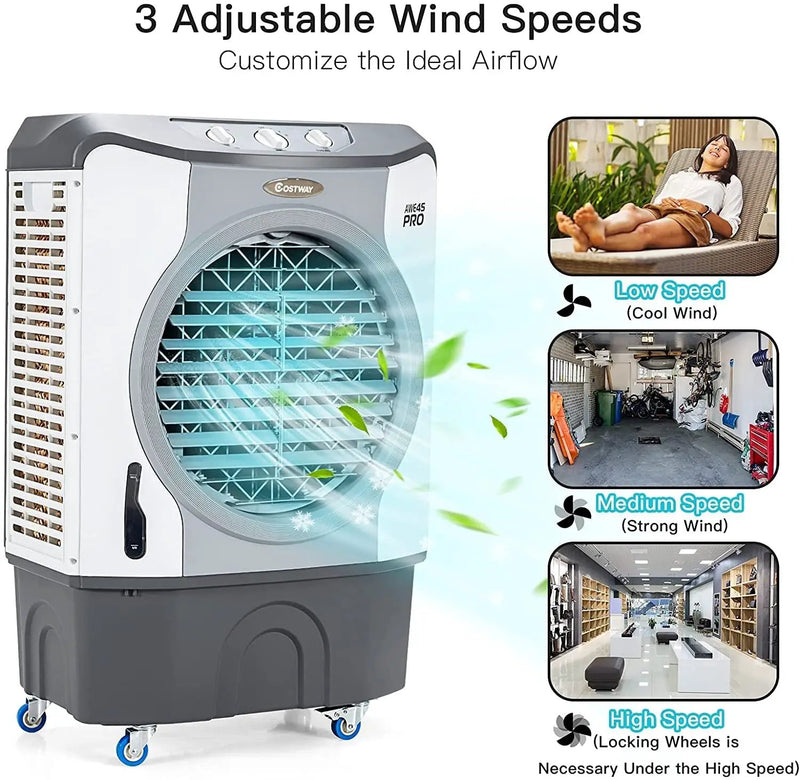 4-in-1 Industrial Evaporative Air Cooler Fan with 12 Gallon Tank and Wheels-Gray by DirectDeals
