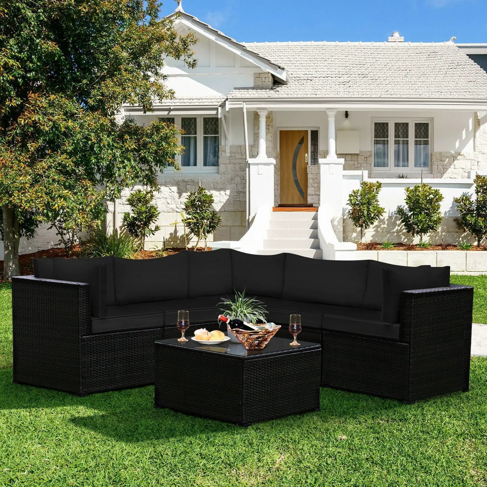 6 Pieces Patio Furniture Sofa Set with Cushions for Outdoor by DirectDeals